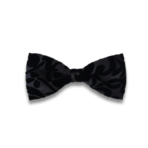 Black solid colour silk and velvet bow tie