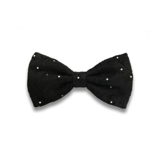 Black silk bow tie with exclusive black ramage lace and Swarovski crystals