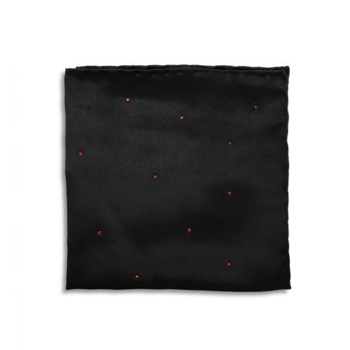 Black silk pocket square with red Swarovski