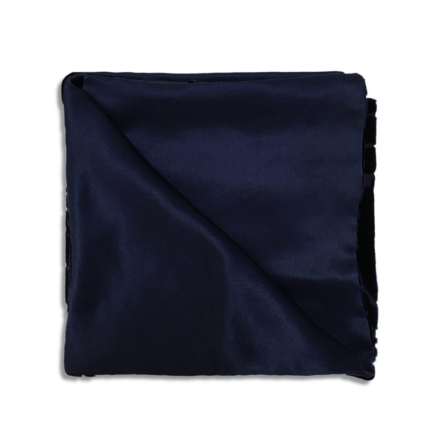 Blue silk and velvet pocket square