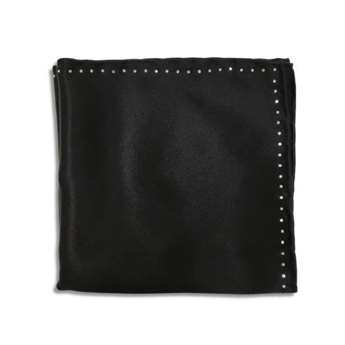 Black solid colour silk pocket square with Swarovski