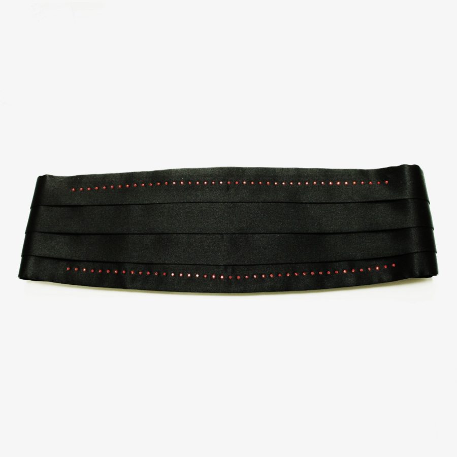 Black solid colour silk cummerbund with red Swarovski