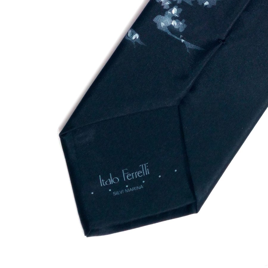 Hand painted black silk sartorial necktie, tiger decoration
