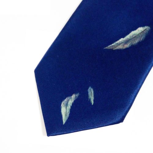 Hand painted blue silk sartorial necktie, tiger decoration