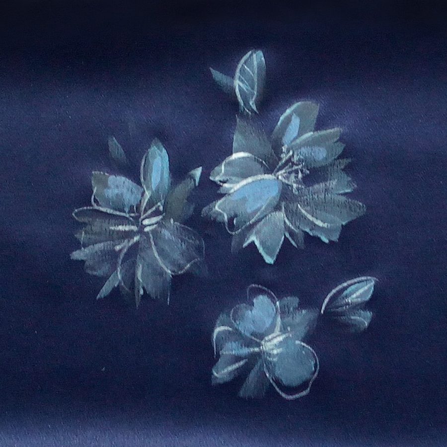 Hand painted blue silk sartorial pocket square, lion decoration