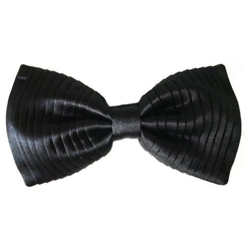 Black silk sartorial bow tie with vertical pleats D005