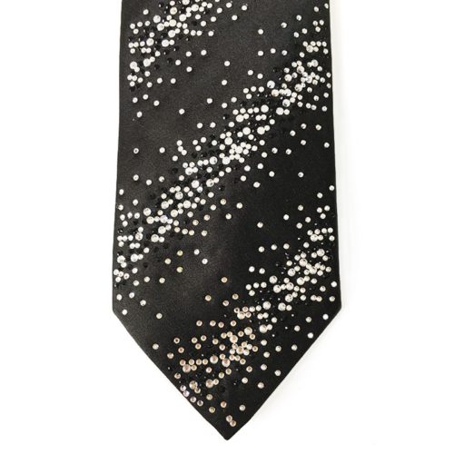 Black silk sartorial tie with black and white strass decoration S036