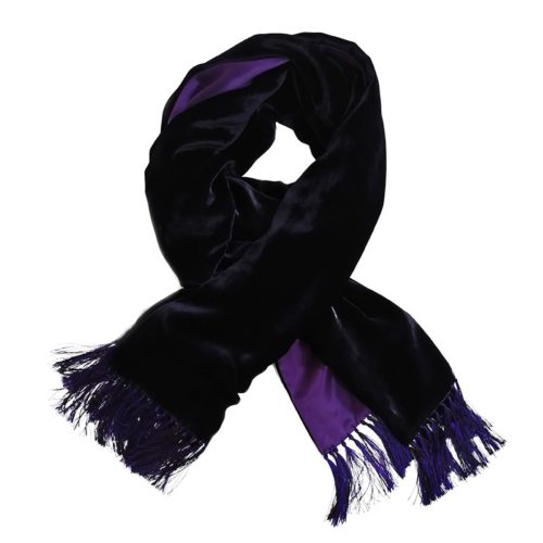 Dark violet and violet double-sided velvet and silk sartorial fringed scarf 408635-04 + 18003-01