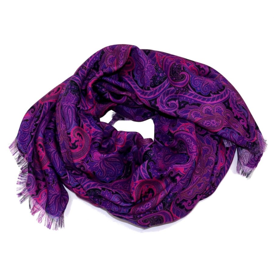 Sartorial and fringed scarf cashmere and silk purple 416259-01