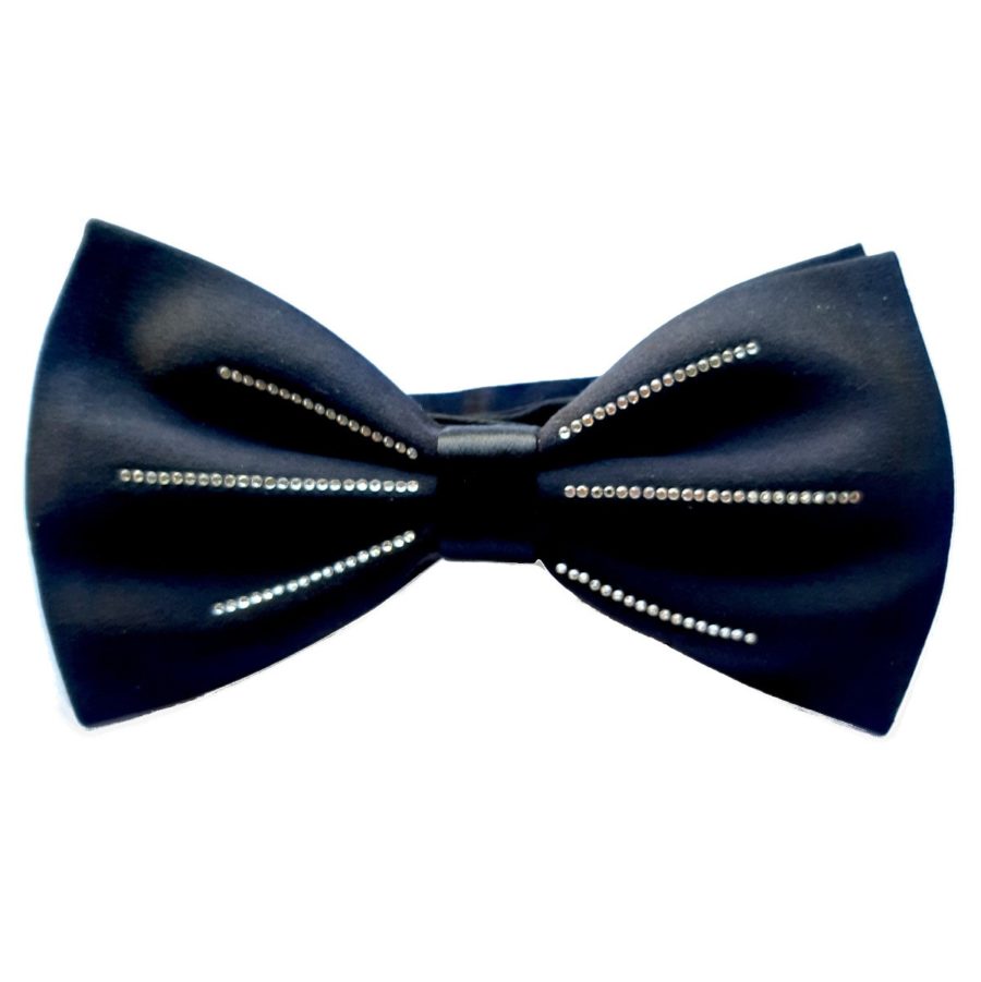 Black silk bow tie with Swarovski rhinestones 18007-12 Mod. D127