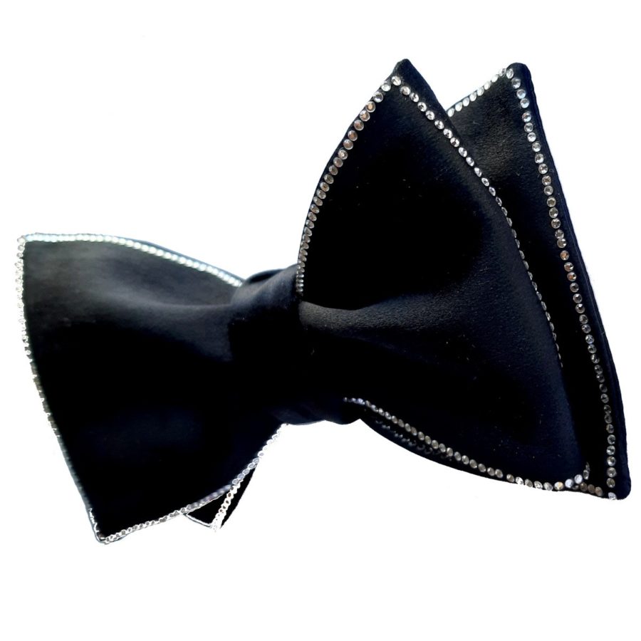 Black silk bow tie with Swarovski rhinestones 18007-12 Mod. D142