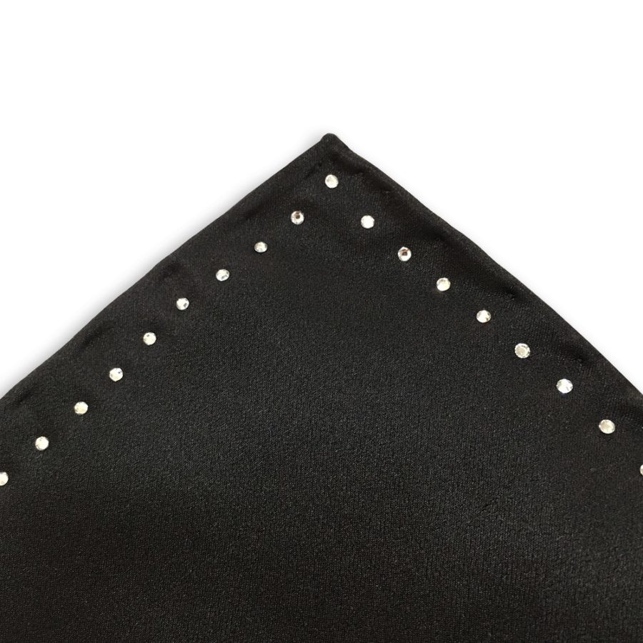 Black solid colour silk pocket square with Swarovski