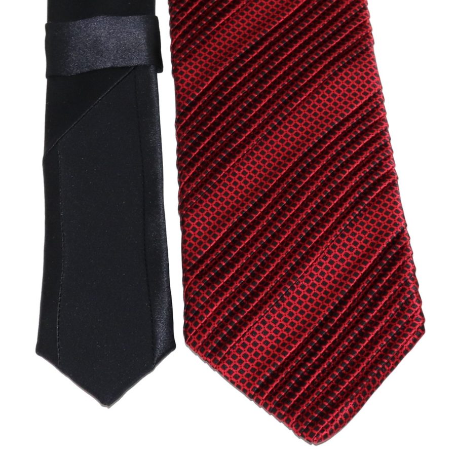 Sartorial pleated silk tie black and red 919002-005