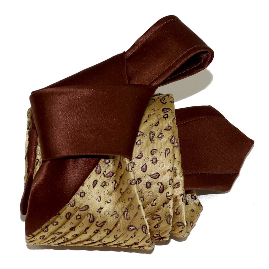 Sartorial pleated silk tie beige and brown 919003-001