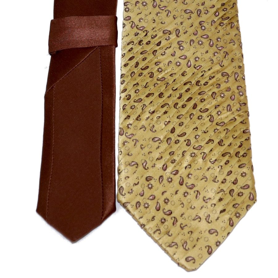 Sartorial pleated silk tie beige and brown 919003-001