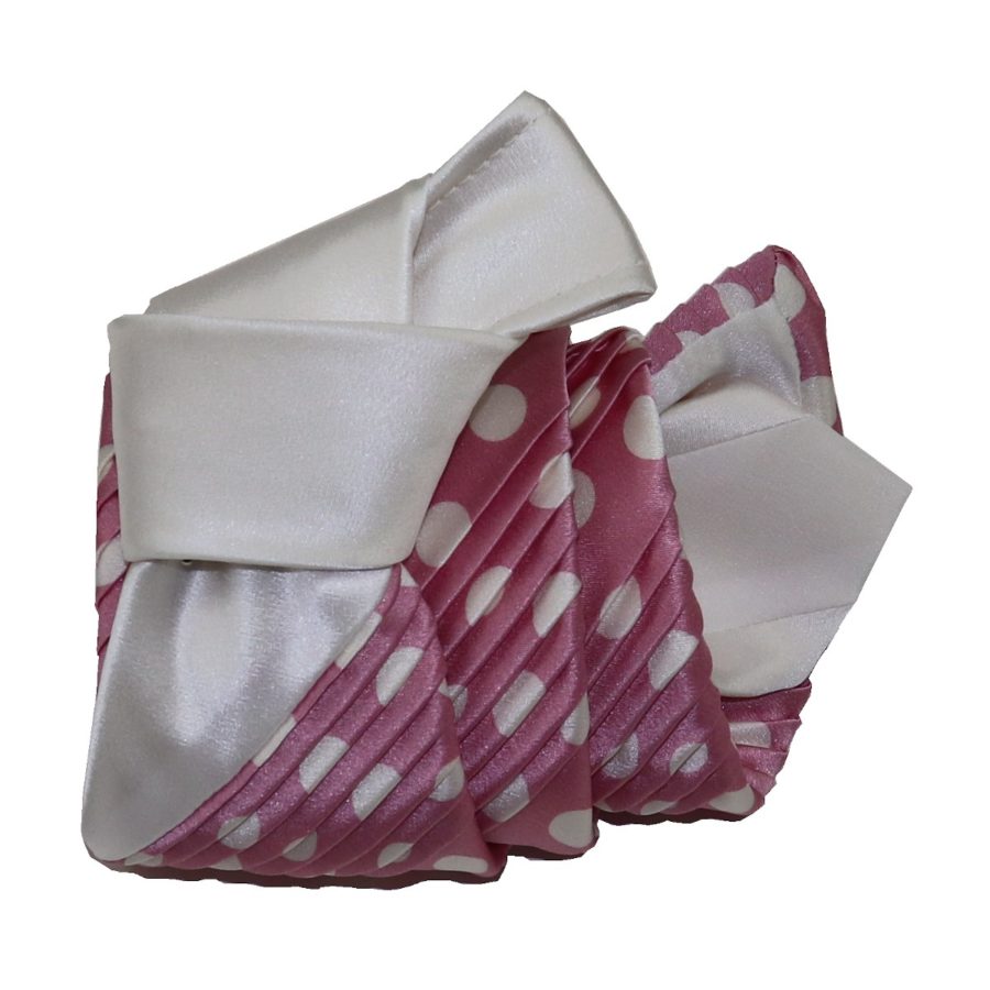 Sartorial pleated silk tie pink and white polka dots 919006-001