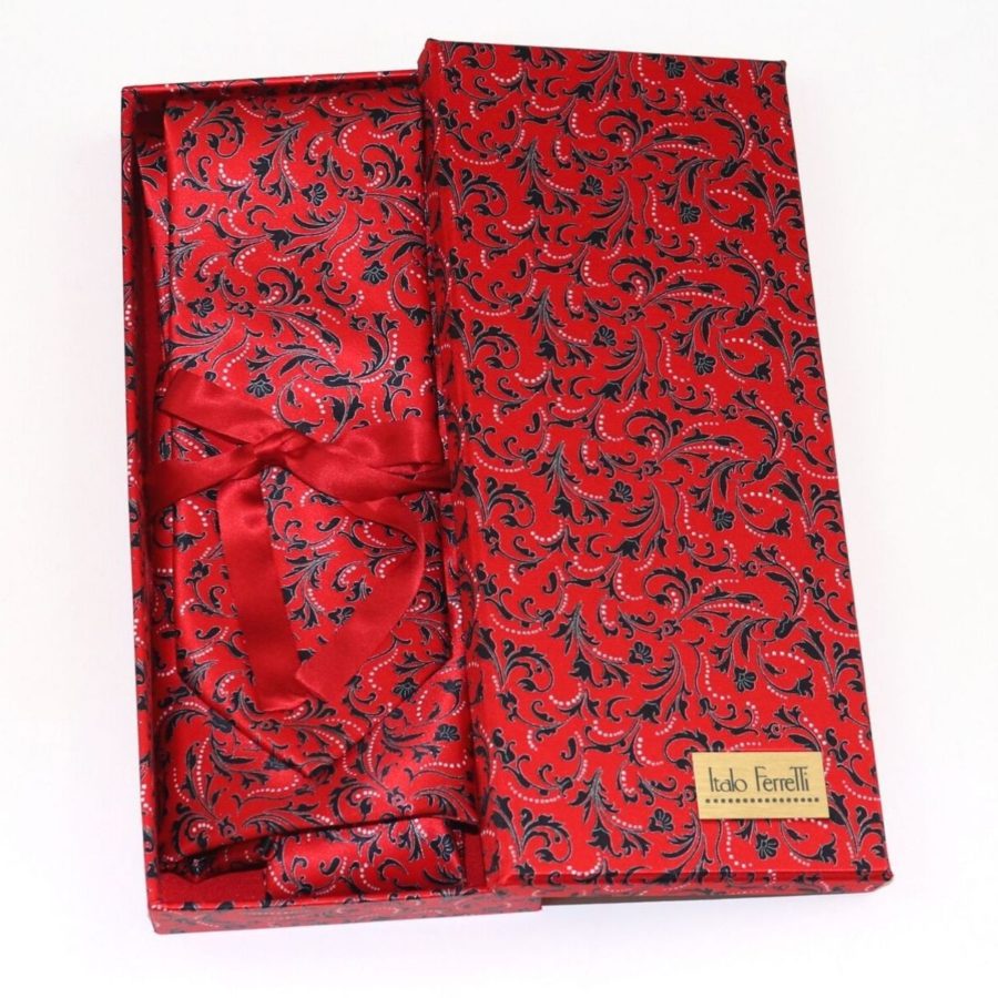 Red shades fantasy patterned sartorial silk tie and pocket square set, matching silk box included 414048-01