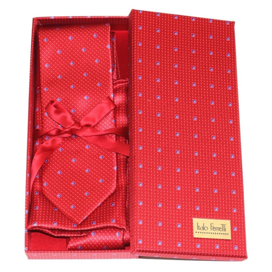 Red shades fantasy patterned sartorial silk tie and pocket square set, matching silk box included 418238-02