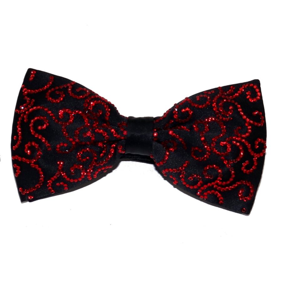 Black silk bow tie with Red Swarovski rhinestones 18007-12 Mod. D059