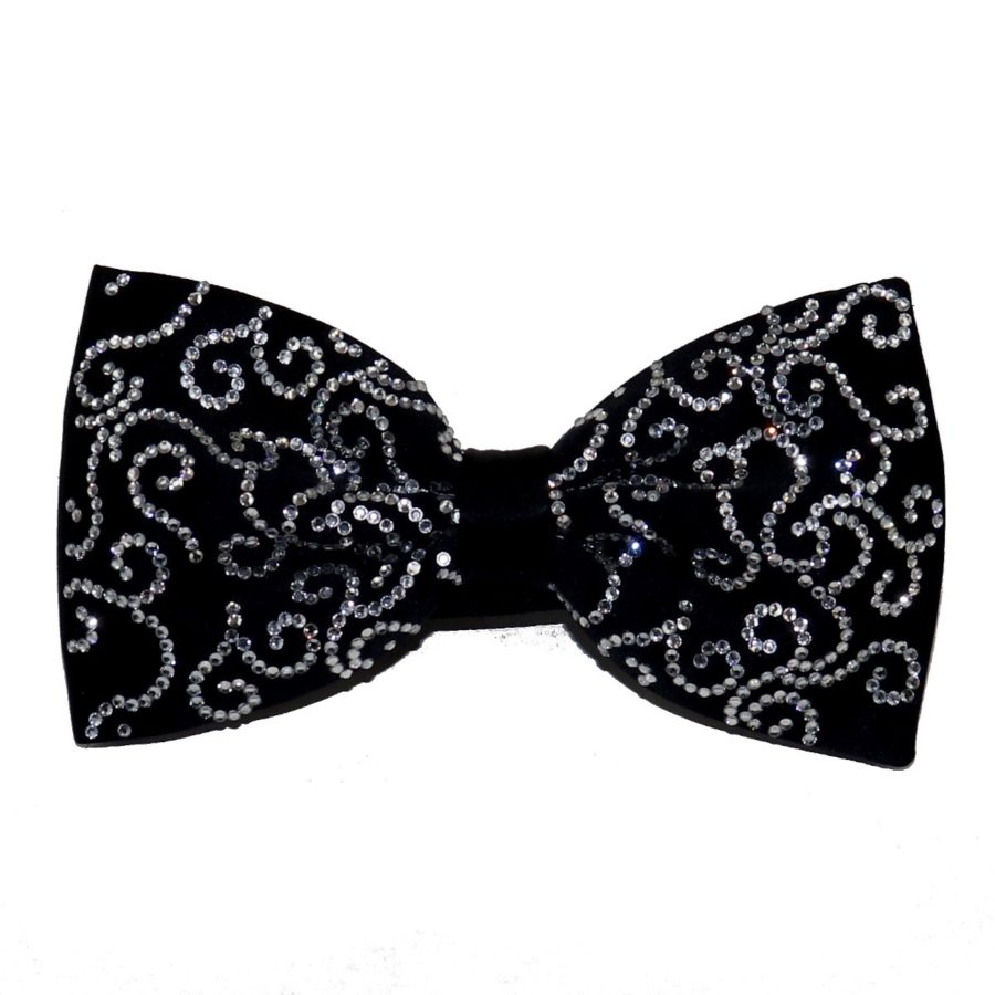 Black silk bow tie with Swarovski rhinestones 18007-12 Mod. D059