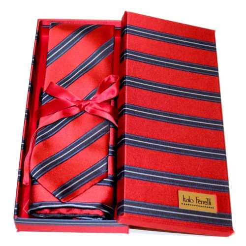 Red shades fantasy patterned sartorial silk tie and pocket square set, matching silk box included 417606-01