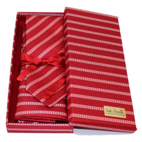 Red regimental sartorial silk tie and pocket square set, matching silk box included 411656-04