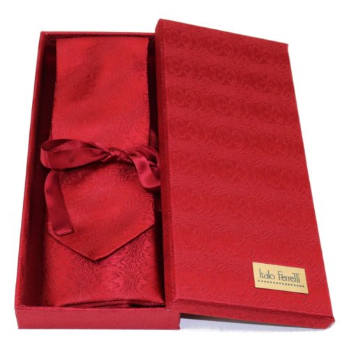 Red regimental sartorial silk tie and pocket square set, matching silk box included 418502-02