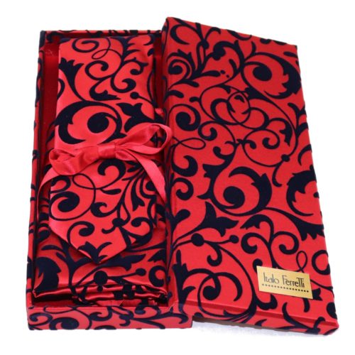 Red regimental sartorial silk tie and pocket square set, matching silk box included 413651-03