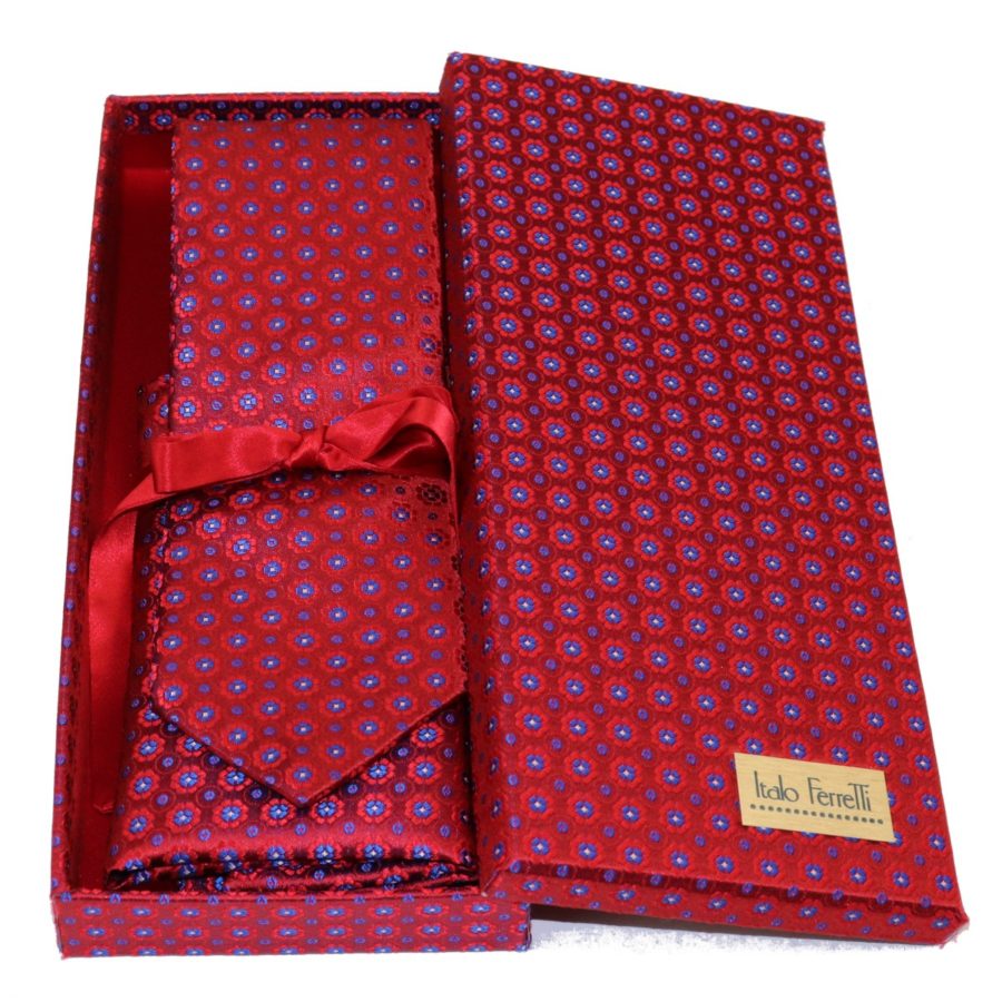 Red sartorial silk tie and pocket square set, matching silk box included 418547-01