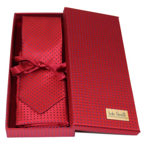Red sartorial silk tie and pocket square set, matching silk box included 413638-05