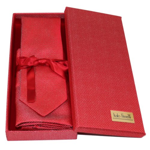Red sartorial silk tie and pocket square set, matching silk box included 410524-07