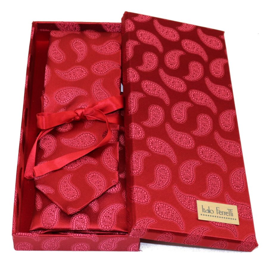 Red sartorial silk tie and pocket square set, matching silk box included 414531-02