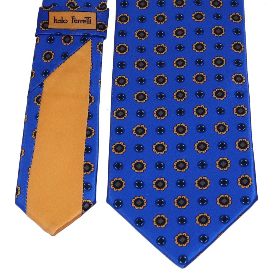 Sartorial sky blue silk necktie with yellow flowers 419382-05