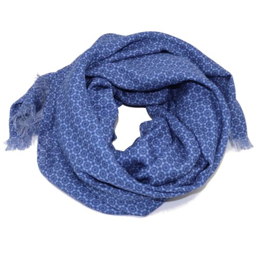 Sartorial fringed scarf, cashmere and silk, light blue, made in Italy