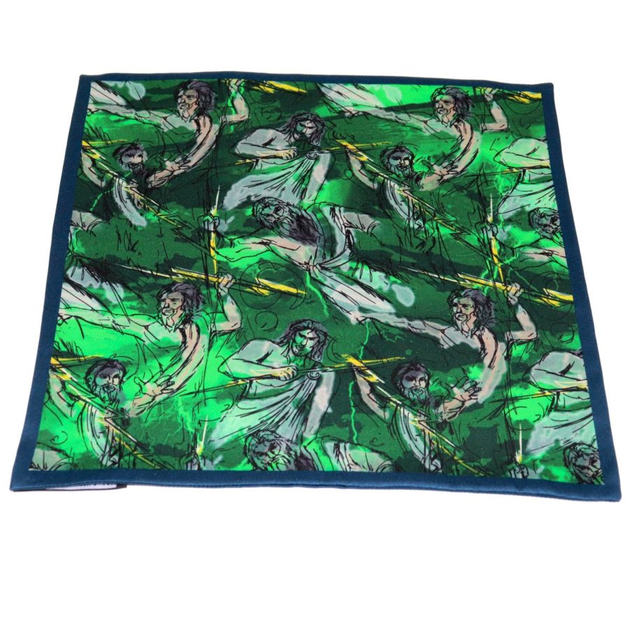 Reversible emerald green and Zeus theme silk pocket square 419369 + 419370 var. 7