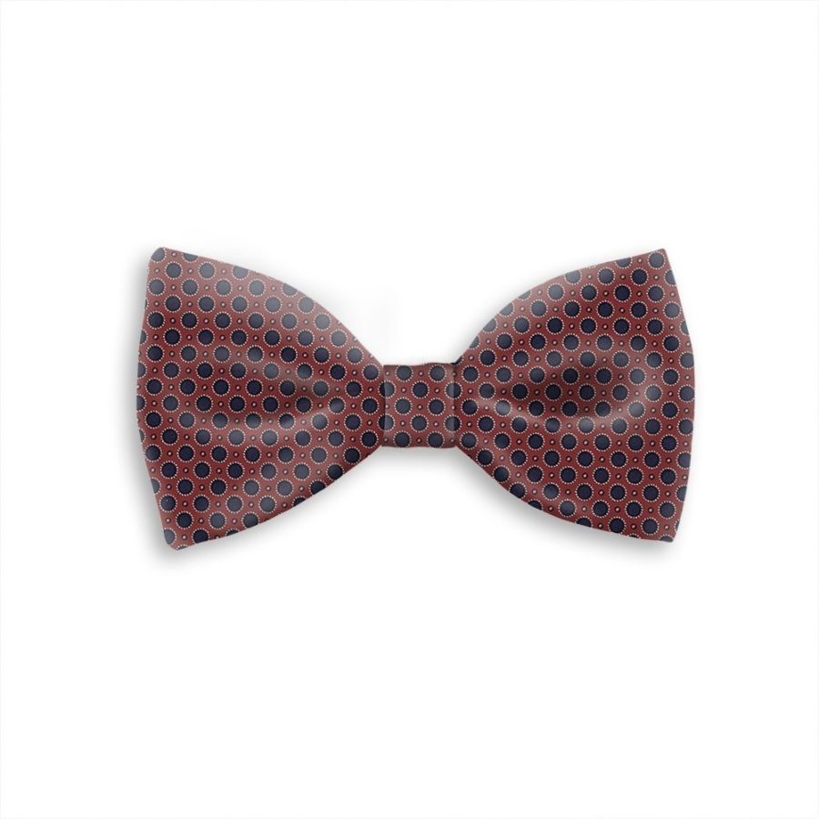 Tailored handmade bow-tie burgundy with blue polka dots 419320-02