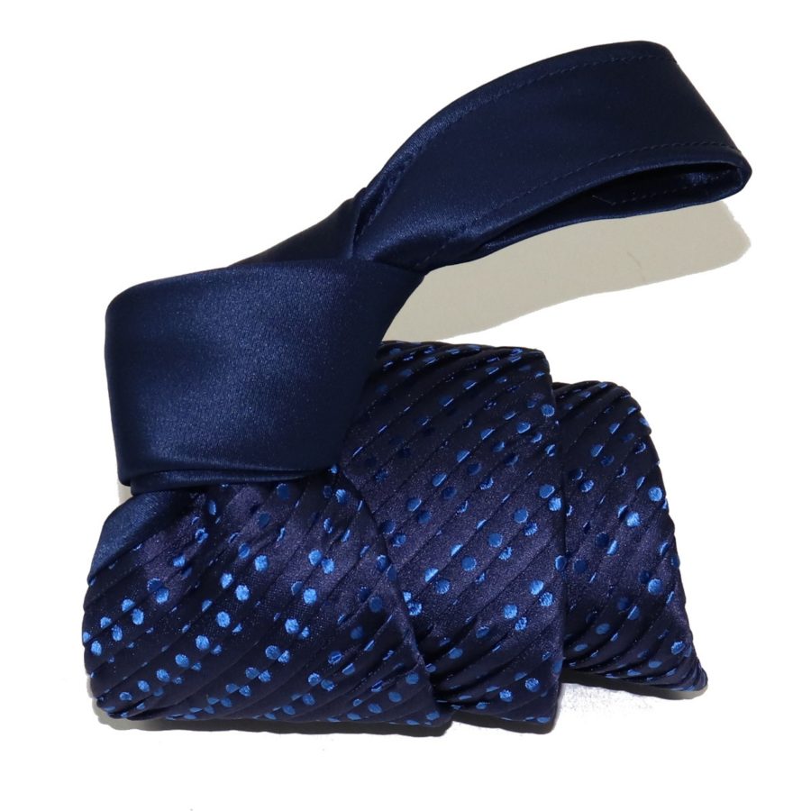 Sartorial pleated silk tie, blue polka dots 919008-02