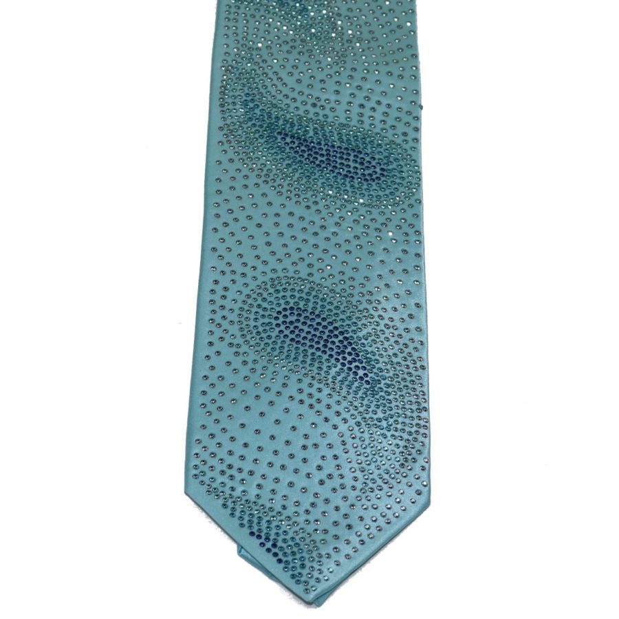 Light blue silk sartorial tie with white, blue and light blue Swarovski crystals S002