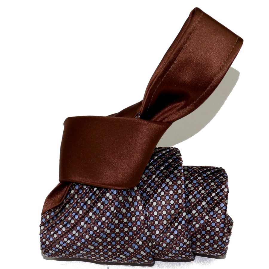 Sartorial pleated silk tie brown and blue polka dots 919012-001