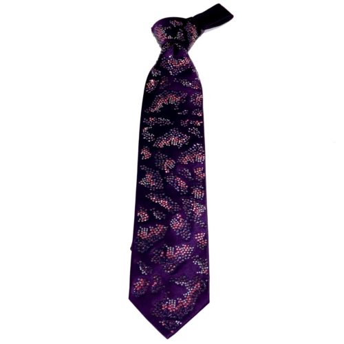 Purple silk sartorial tie with crystal, pink and purple Swarovski crystals S077