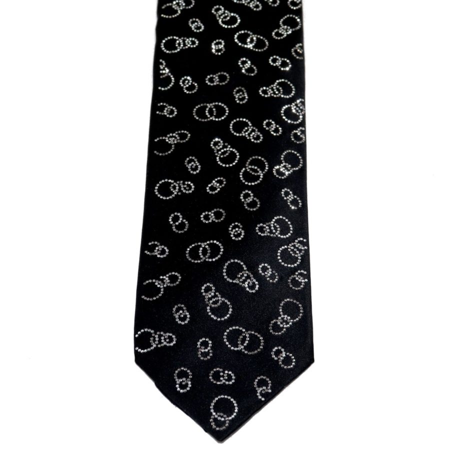 Black silk sartorial tie with white Swarovski crystals S0X3
