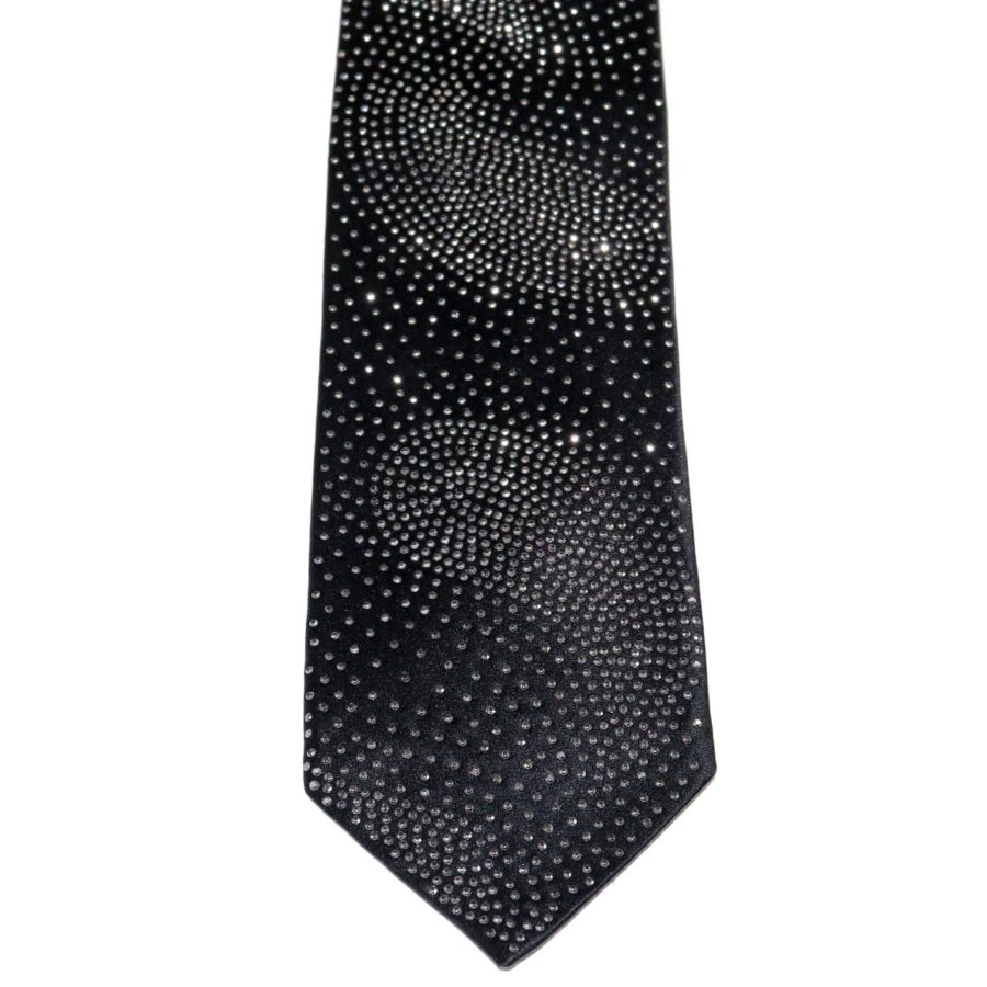 Black silk sartorial tie with white Swarovski crystals S002