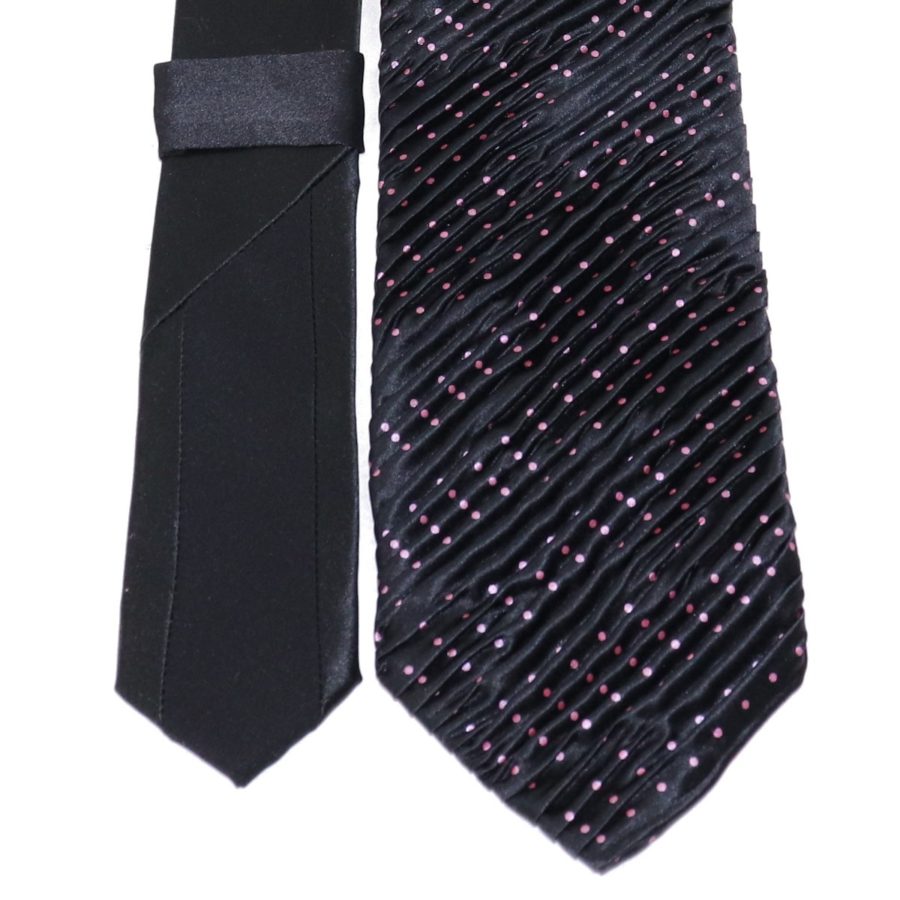 Sartorial black pleated silk tie and pink polka dots 919016-01