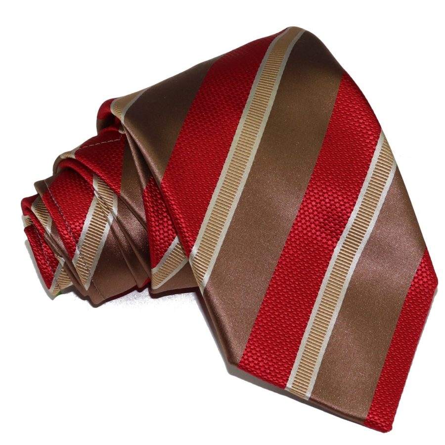 Sartorial woven silk tie, red and brown, regimental stripes 915004-01