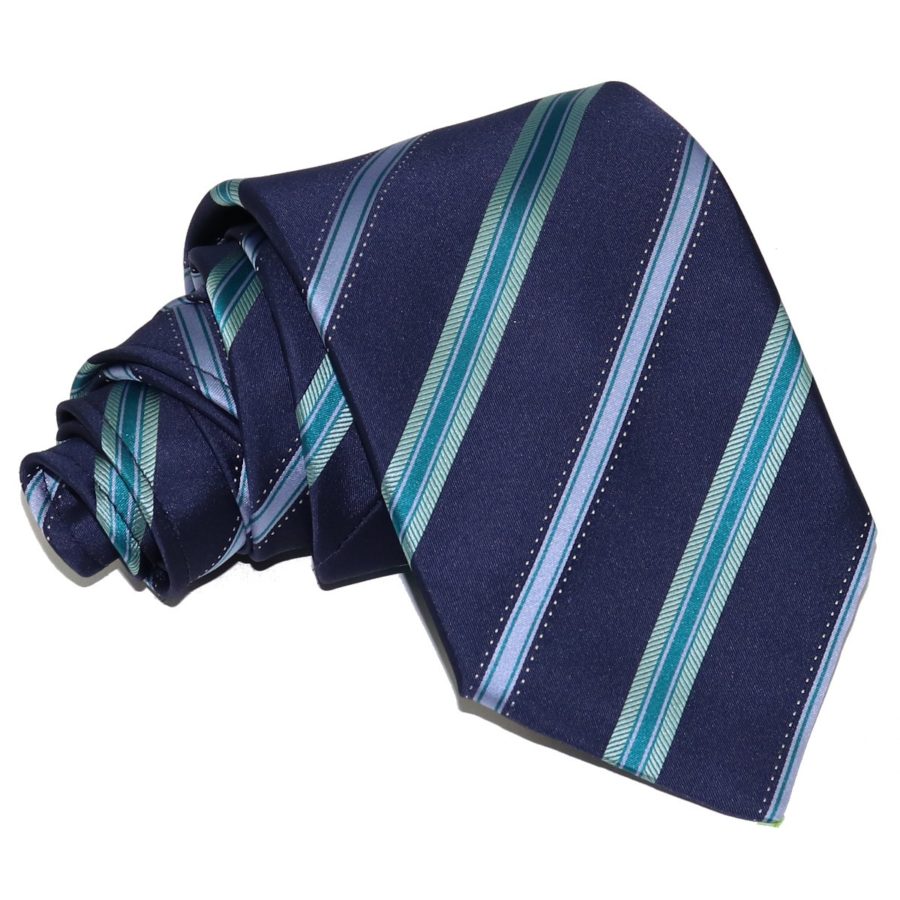 Sartorial woven silk tie, blue and green, regimental stripes 915002-01