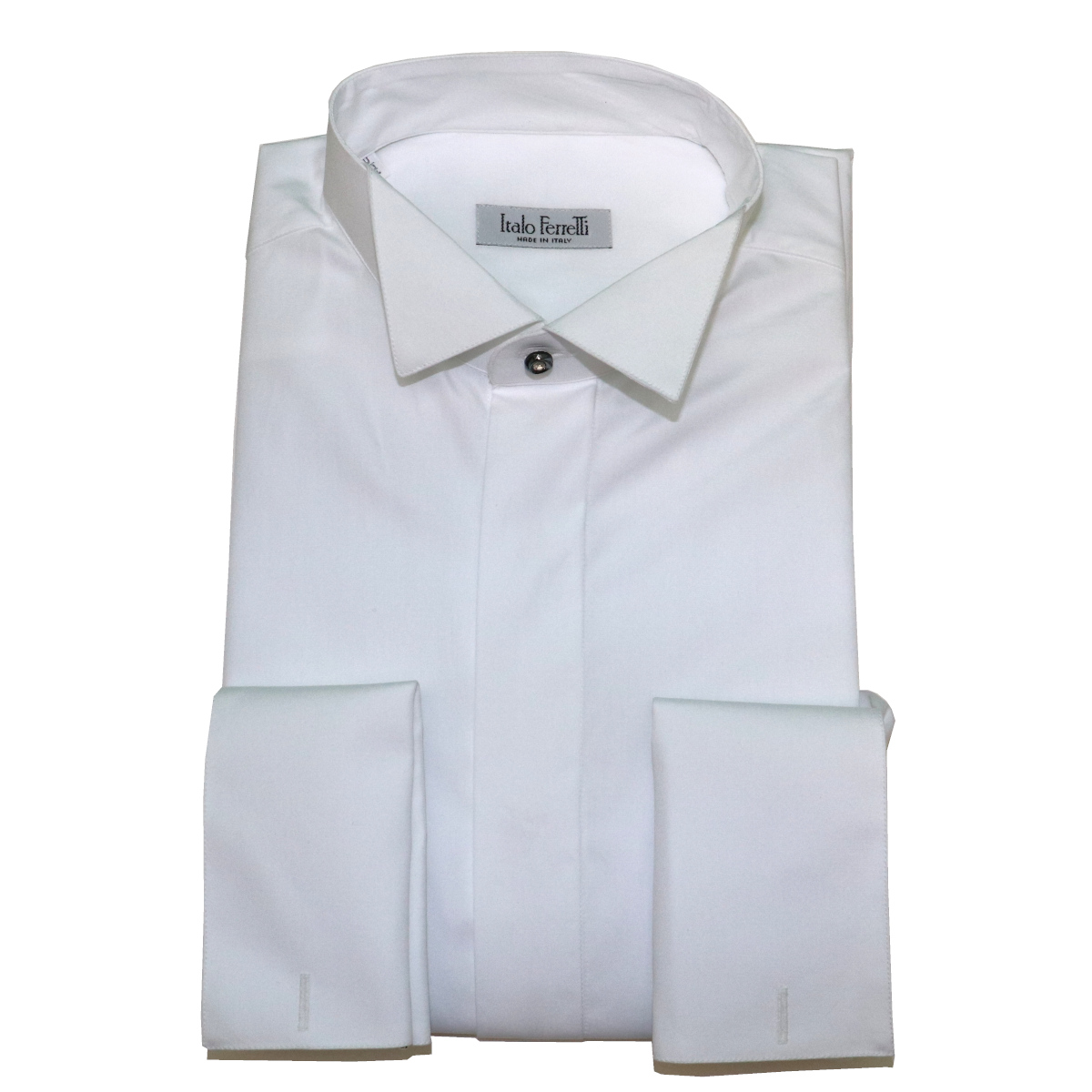 White smoking shirt, 100% cotton, Swarovski button - Italo Ferretti ...