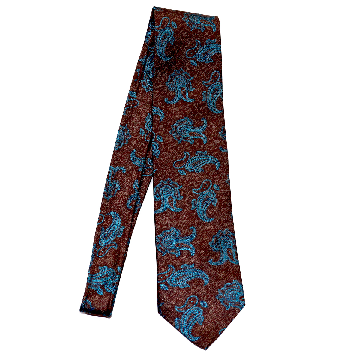 Sartorial woven silk paisley tie, warm brown and turquoise pattern ...