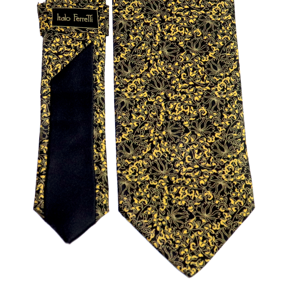 Sartorial printed silk Custom tie, golden yellow floral pattern ...