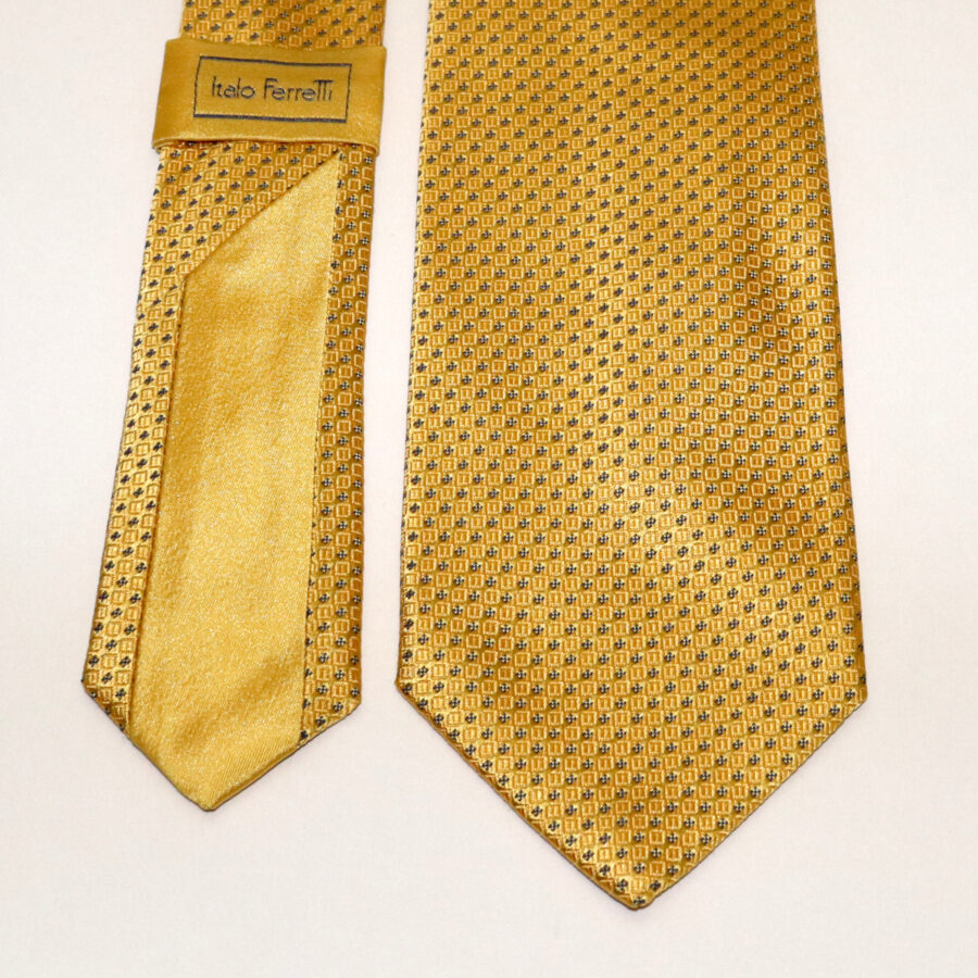 Elegant woven silk tie, golden yellow background and blue micropattern ...