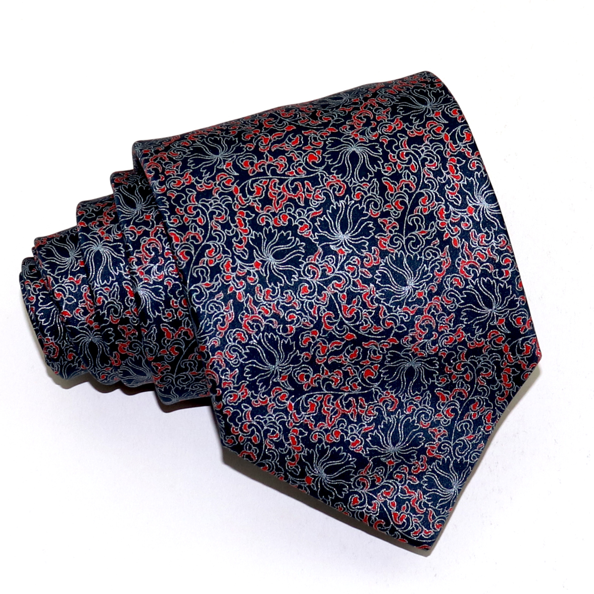 Navy blue and red silk tailored Custom tie, refined floral pattern ...